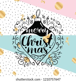 Merry Christmas. Typography. Vector logo, text design. Greeting card.