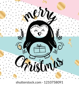 Merry Christmas. Typography. Vector logo, text design. Greeting card.