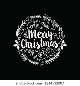 Merry Christmas. Typography. Vector logo, text design. Greeting card.