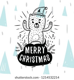 Merry Christmas. Typography. Vector logo, text design. Greeting card.