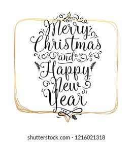 Merry Christmas. Typography. Vector logo, text design. Greeting card.