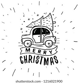 Merry Christmas. Typography. Vector logo, text design. Greeting card.