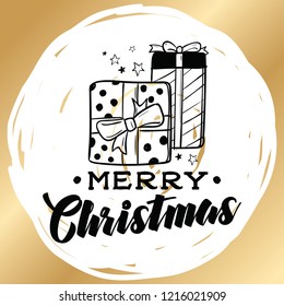 Merry Christmas. Typography. Vector logo, text design. Greeting card.
