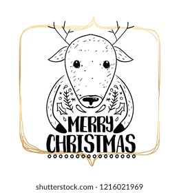 Merry Christmas. Typography. Vector logo, text design. Greeting card.