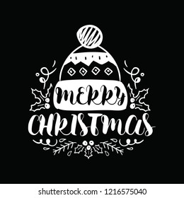 Merry Christmas. Typography. Vector logo, text design. Greeting card.