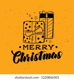 Merry Christmas. Typography. Vector logo, text design. Greeting card.