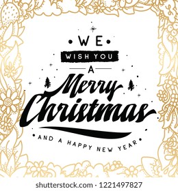 Merry Christmas. Typography. Vector logo, text design. Greeting card.