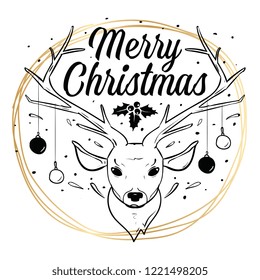 Merry Christmas. Typography. Vector logo, text design. Greeting card.