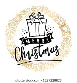 Merry Christmas. Typography. Vector logo, text design. Greeting card.