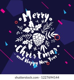 Merry Christmas. Typography. Vector logo, text design. Greeting card.