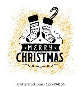 Merry Christmas. Typography. Vector logo, text design. Greeting card.