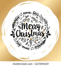 Merry Christmas. Typography. Vector logo, text design. Greeting card.