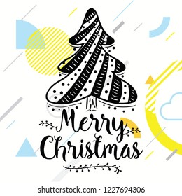 Merry Christmas. Typography. Vector logo, text design. Greeting card.