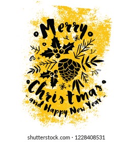 Merry Christmas. Typography. Vector logo, text design. Greeting card.