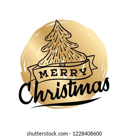Merry Christmas. Typography. Vector logo, text design. Greeting card.