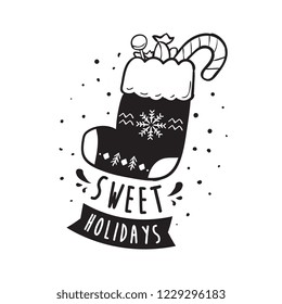 Merry Christmas. Typography. Vector logo, text design. Greeting card.