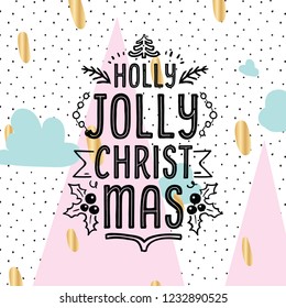 Merry Christmas. Typography. Vector logo, text design. Greeting card.