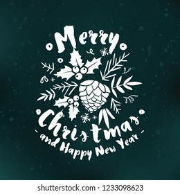Merry Christmas. Typography. Vector logo, text design. Greeting card.