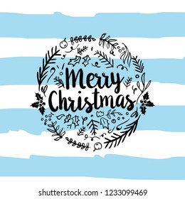 Merry Christmas. Typography. Vector logo, text design. Greeting card.