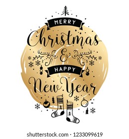Merry Christmas. Typography. Vector logo, text design. Greeting card.