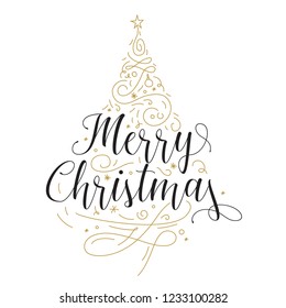 Merry Christmas. Typography. Vector logo, text design. Greeting card.