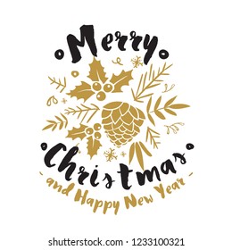 Merry Christmas. Typography. Vector logo, text design. Greeting card.