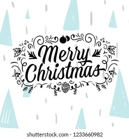 Merry Christmas. Typography. Vector logo, text design. Greeting card.