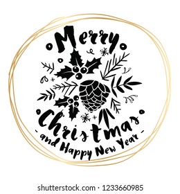 Merry Christmas. Typography. Vector logo, text design. Greeting card.