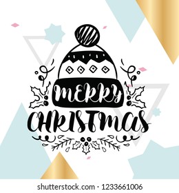 Merry Christmas. Typography. Vector logo, text design. Greeting card.