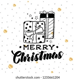 Merry Christmas. Typography. Vector logo, text design. Greeting card.