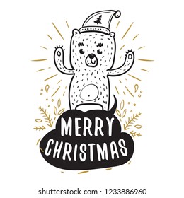 Merry Christmas. Typography. Vector logo, text design. Greeting card.