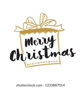 Merry Christmas. Typography. Vector logo, text design. Greeting card.