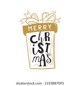 Merry Christmas. Typography. Vector logo, text design. Greeting card.