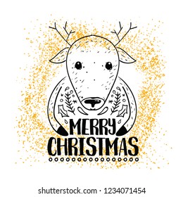 Merry Christmas. Typography. Vector logo, text design. Greeting card.