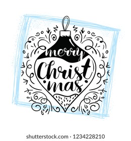 Merry Christmas. Typography. Vector logo, text design. Greeting card.
