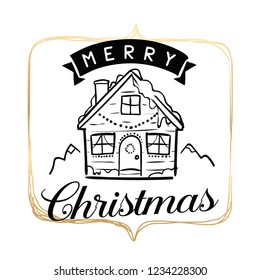 Merry Christmas. Typography. Vector logo, text design. Greeting card.