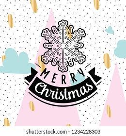 Merry Christmas. Typography. Vector logo, text design. Greeting card.