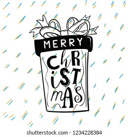 Merry Christmas. Typography. Vector logo, text design. Greeting card.