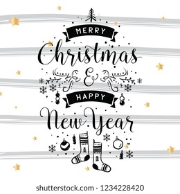 Merry Christmas. Typography. Vector logo, text design. Greeting card.