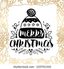 Merry Christmas. Typography. Vector logo, text design. Greeting card.
