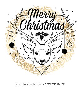 Merry Christmas. Typography. Vector logo, text design. Greeting card.