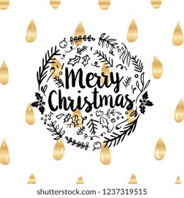 Merry Christmas. Typography. Vector logo, text design. Greeting card.