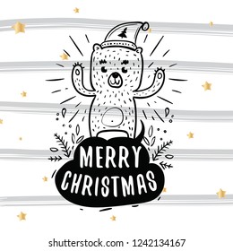 Merry Christmas. Typography. Vector logo, text design. Greeting card.