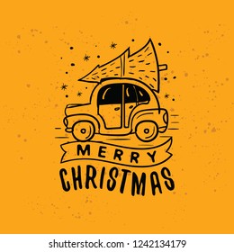 Merry Christmas. Typography. Vector logo, text design. Greeting card.