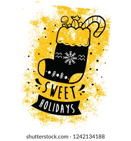 Merry Christmas. Typography. Vector logo, text design. Greeting card.