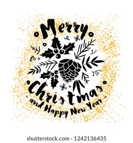 Merry Christmas. Typography. Vector logo, text design. Greeting card.