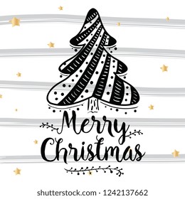 Merry Christmas. Typography. Vector logo, text design. Greeting card.