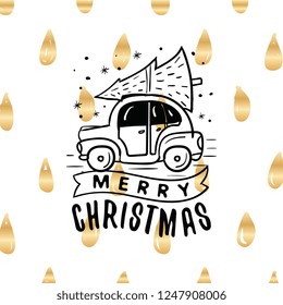 Merry Christmas. Typography. Vector logo, text design. Greeting card.