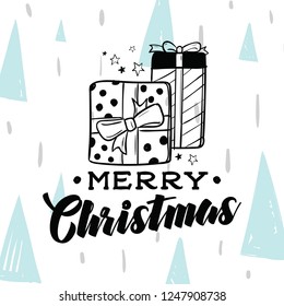 Merry Christmas. Typography. Vector logo, text design. Greeting card.