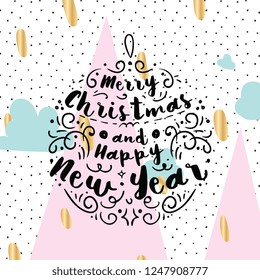 Merry Christmas. Typography. Vector logo, text design. Greeting card.